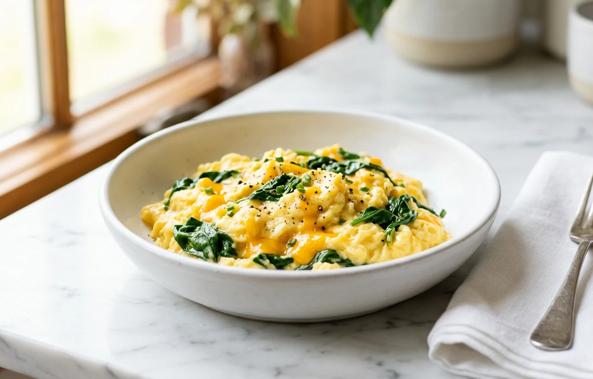 Spinach & Cheddar Scrambled Eggs