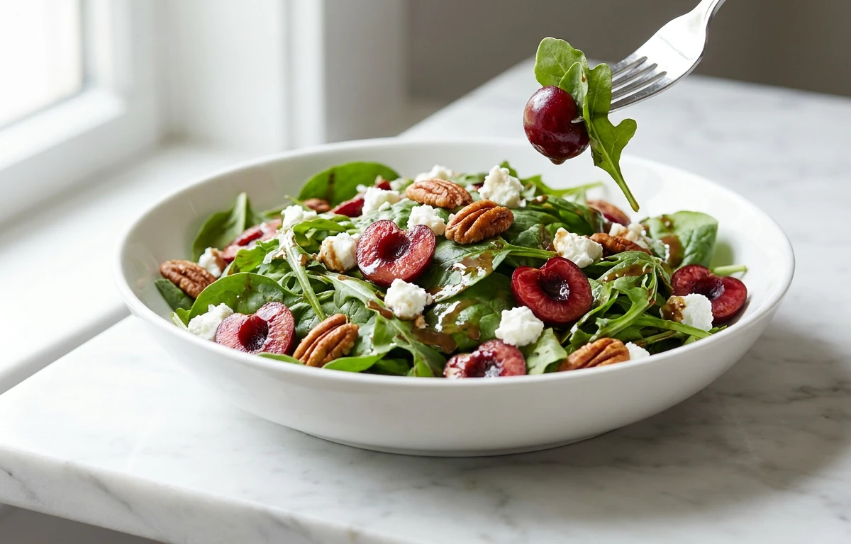 Spinach Salad with Cherries & Goat Cheese