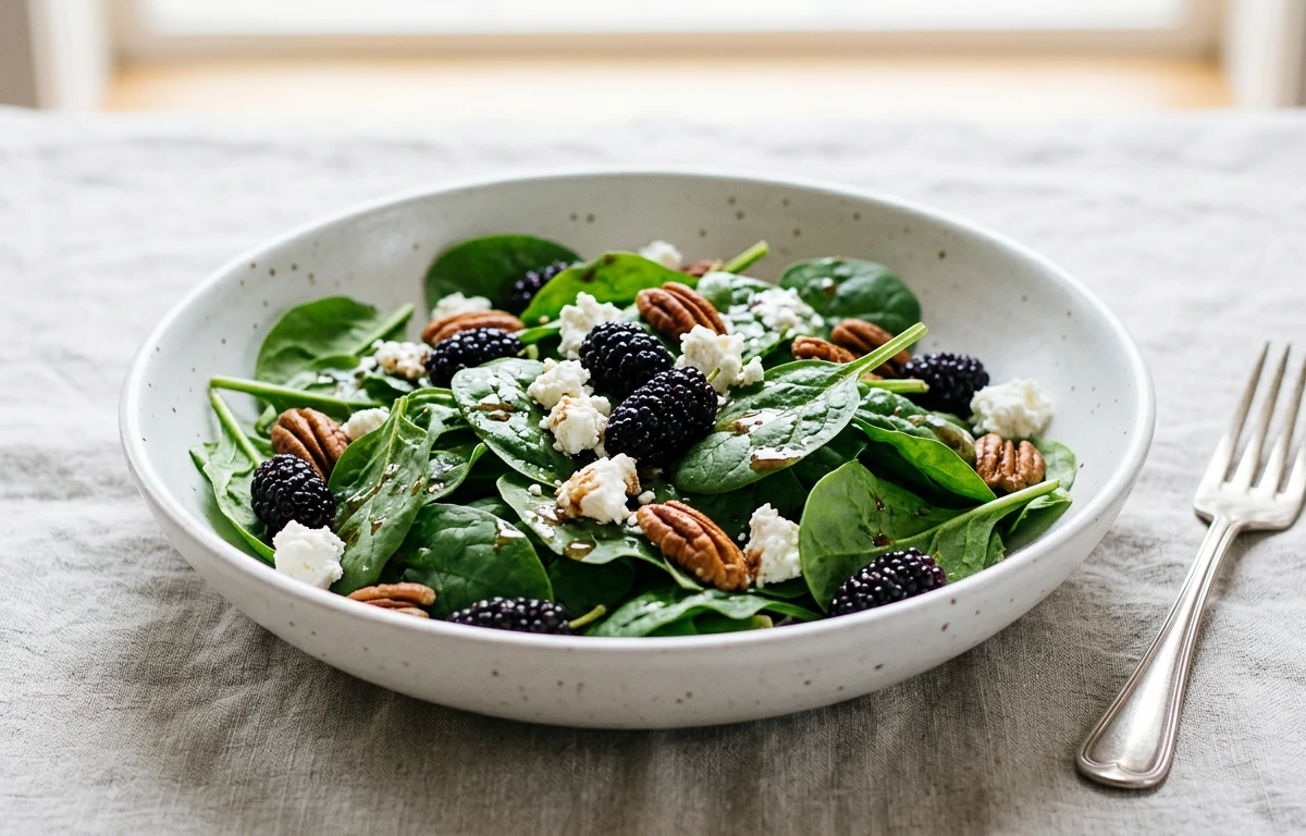 Spinach Salad with Mulberries & Goat Cheese