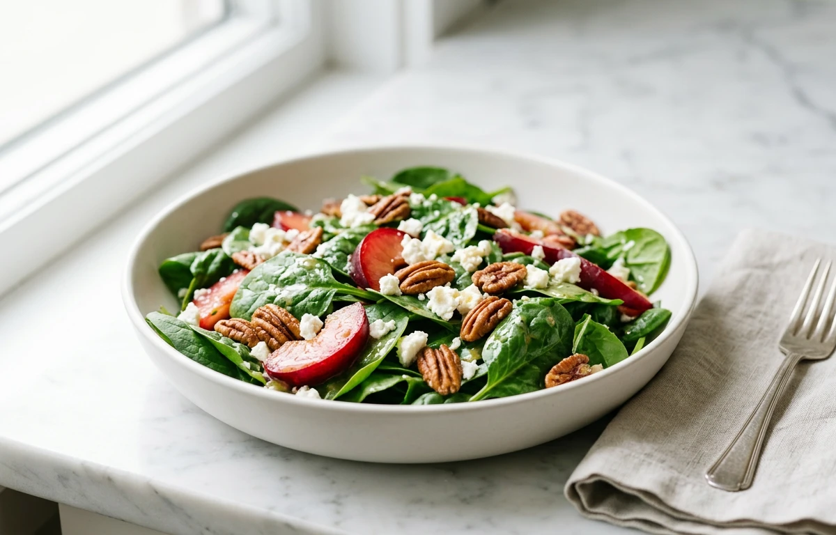 Spinach Salad with Plums & Feta