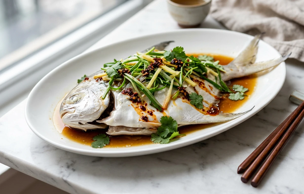 Steamed Pomfret with Ginger & Scallion