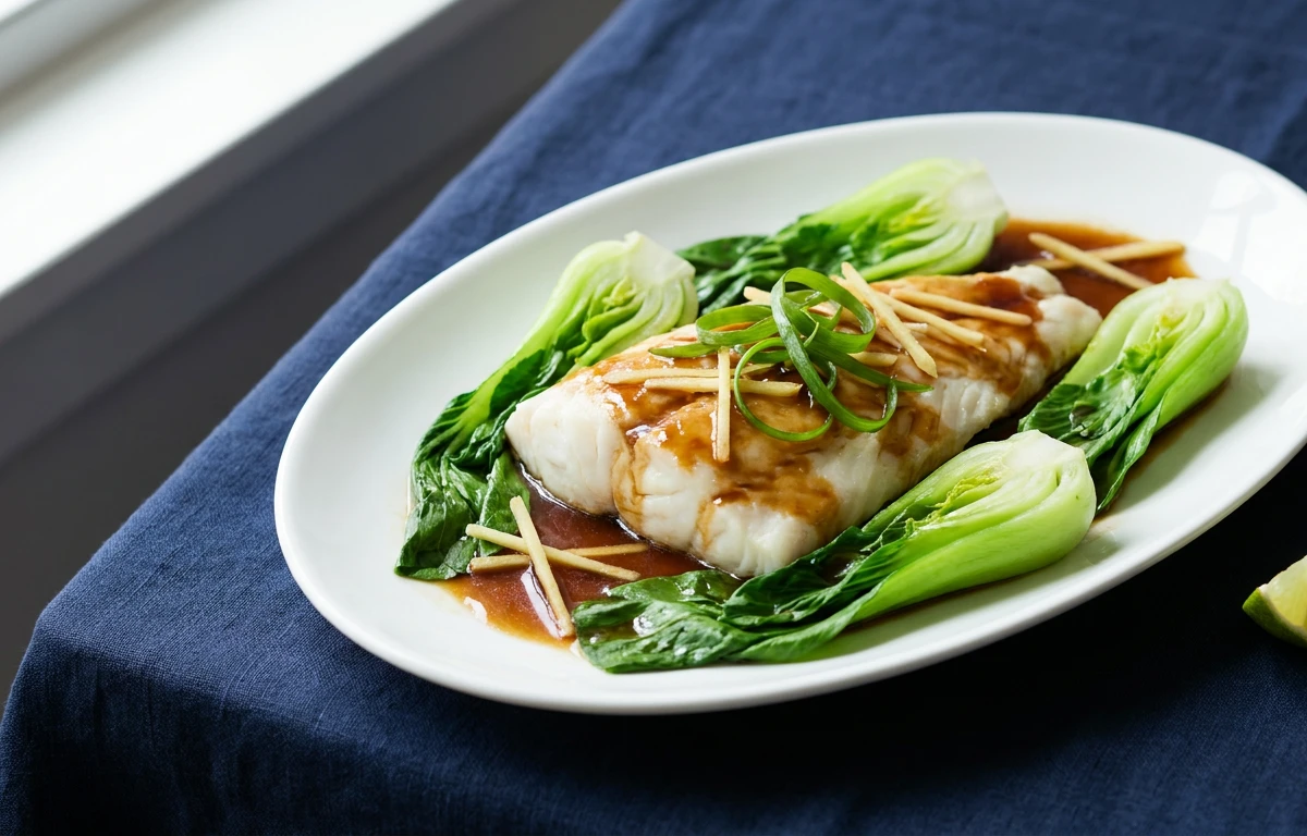 Steamed Rohu with Ginger & Greens