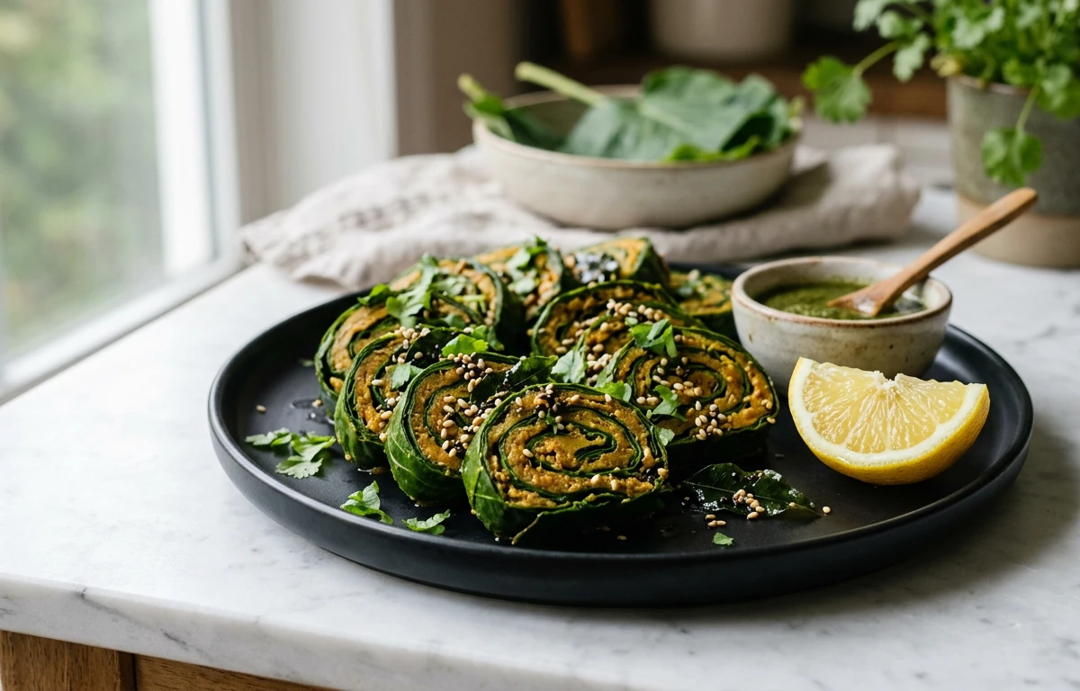 Steamed Taro Leaf Rolls (Patra)