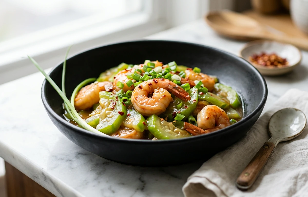 Stir-fried Ridge Gourd with Shrimp