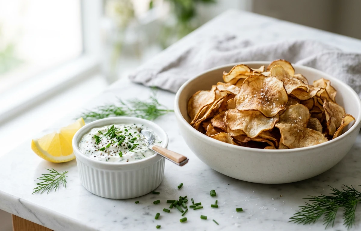Sunchoke Chips with Herbed Yogurt Dip