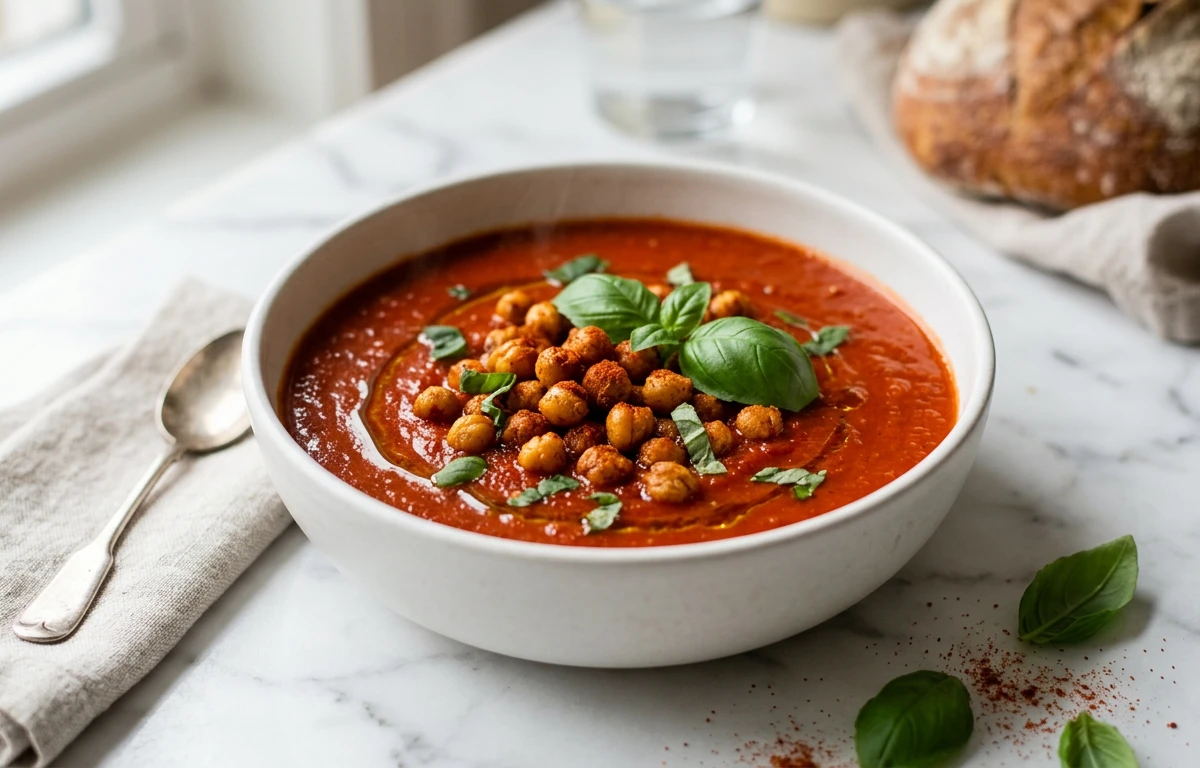 Tomato Soup with Chickpea 'Croutons'