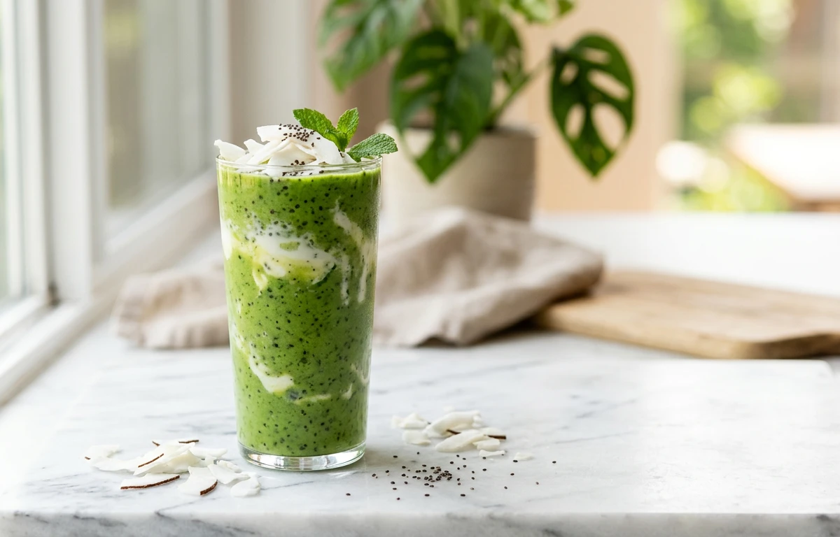 Tropical Green Smoothie with Fresh Coconut