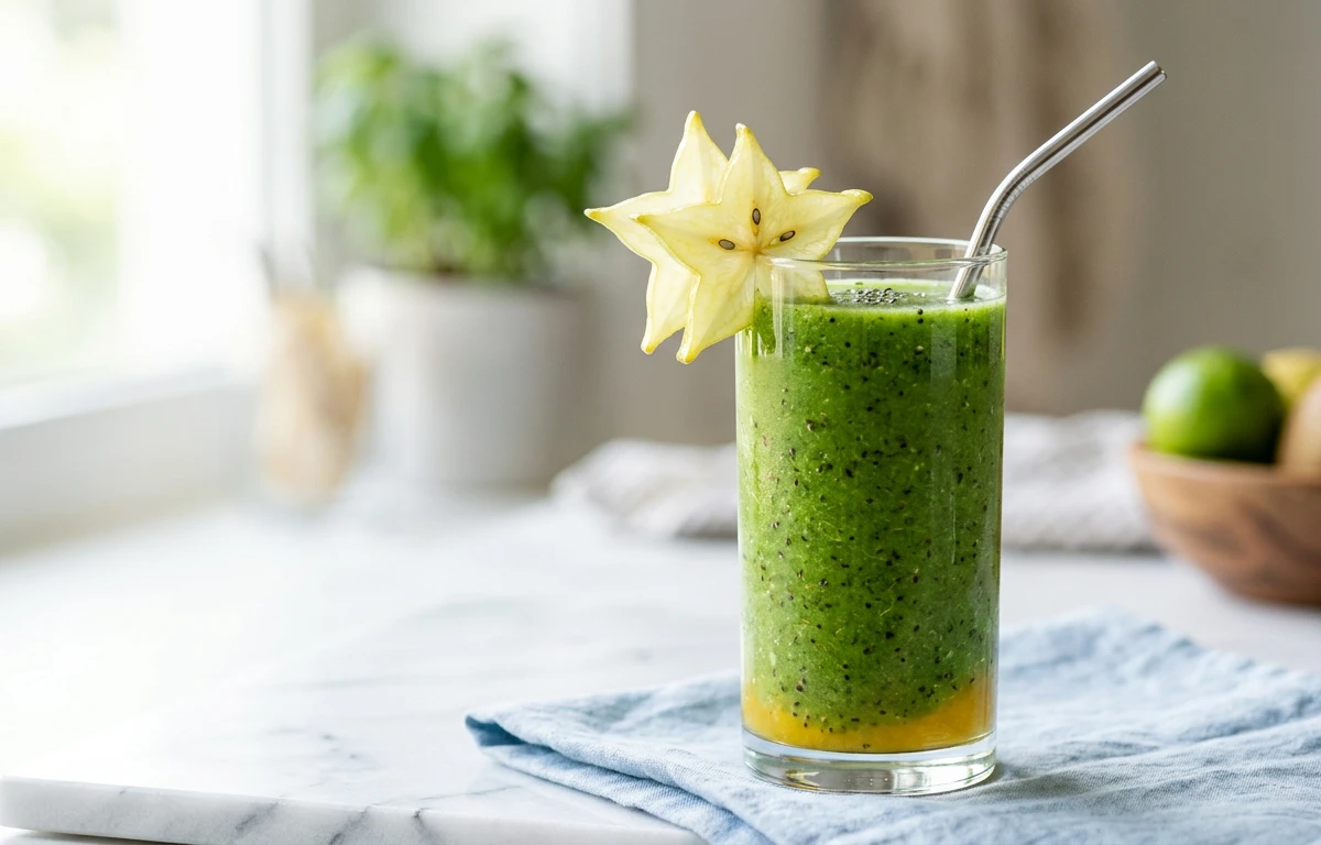 Tropical Green Smoothie with Starfruit