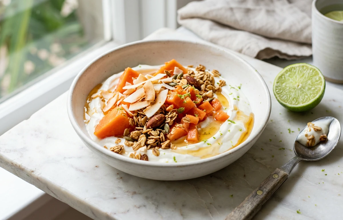 Tropical Papaya Yogurt Bowl