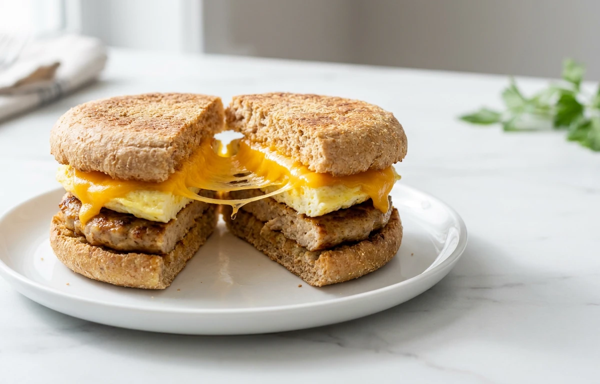 Whole-Wheat Muffin And Egg And Chicken Sausage And Cheese