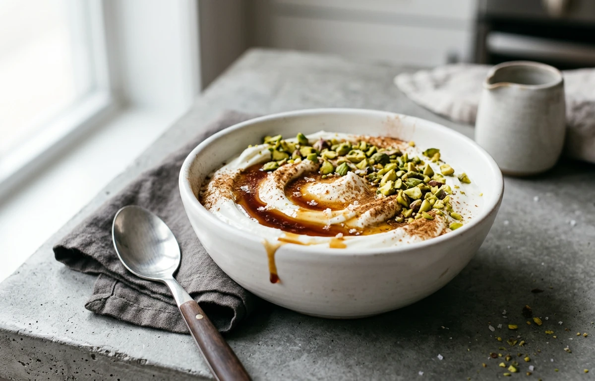 Yogurt Bowl with Date Syrup & Pistachios